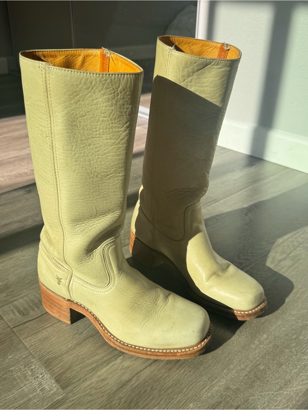 Frye Tall Leather Heeled Boots in beige - Picture 4 of 10